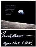 Frank Borman Signed 20 x 16 Photo, With His Thoughts About the Moon: ...each one carries his own impression of what hes seen today...